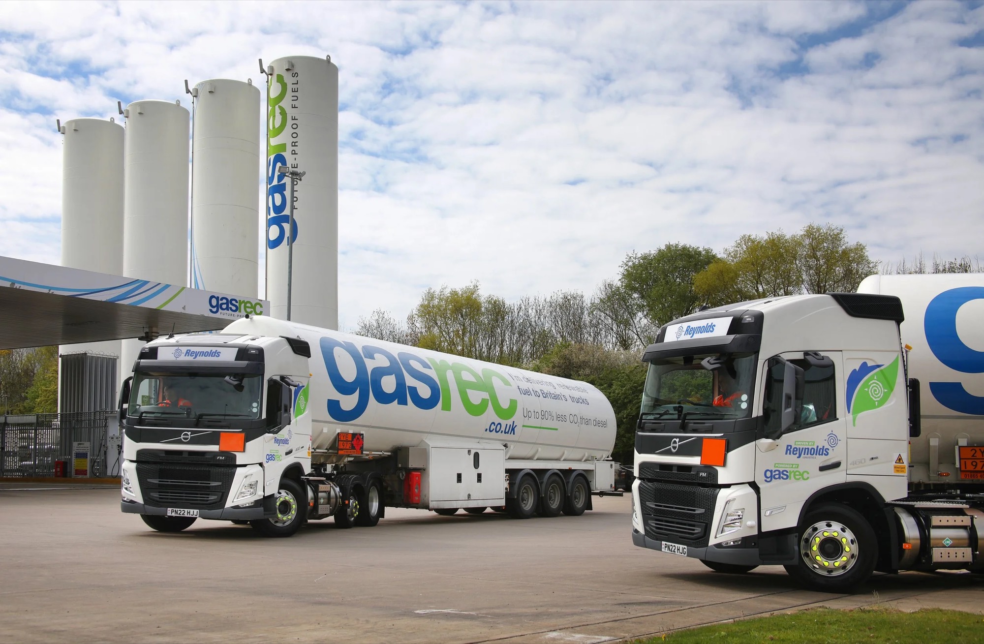 Gasrec tankers parked in front of the station's storage tanks